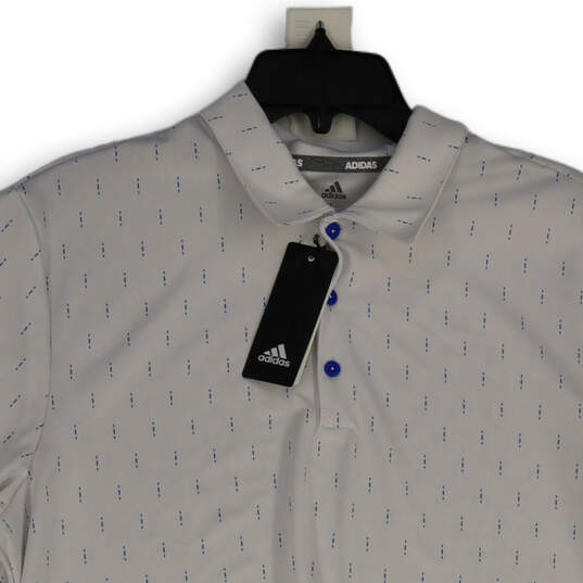 NWT Mens White Blue Printed Short Sleeve Spread Collar Polo Shirt Size Large image number 3