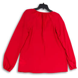 Womens Red V-Neck Long Sleeve Fashionable Blouse Top Size Medium alternative image