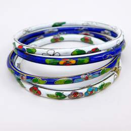 VNTG Blue & White Enamel Floral Cloisonné Bangle Bracelets
