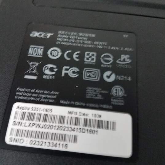 Acer Aspire 5251-1805 AMD V120@2.2GHz Memory 3GB Screen 15.5in image number 7