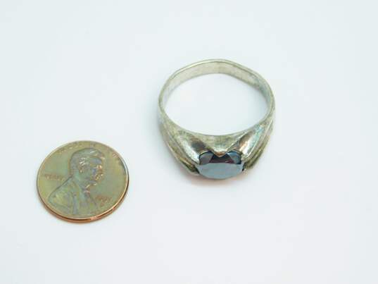 Men's Vintage Wheeler Manufacturing Sterling Silver Hematite Ridged Ring 7.1g image number 7