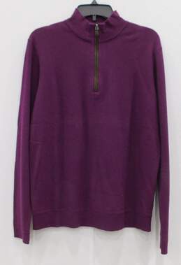JS A Bank Reserved Maroon Sweater Zip Neck Cotton Cashmere Mix SZ L
