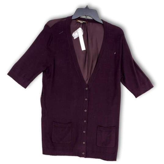 NWT Womens Purple Short Sleeve Pockets Button Front Cardigan Sweater Sz XL image number 1