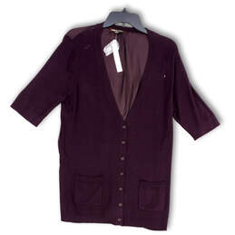 NWT Womens Purple Short Sleeve Pockets Button Front Cardigan Sweater Sz XL