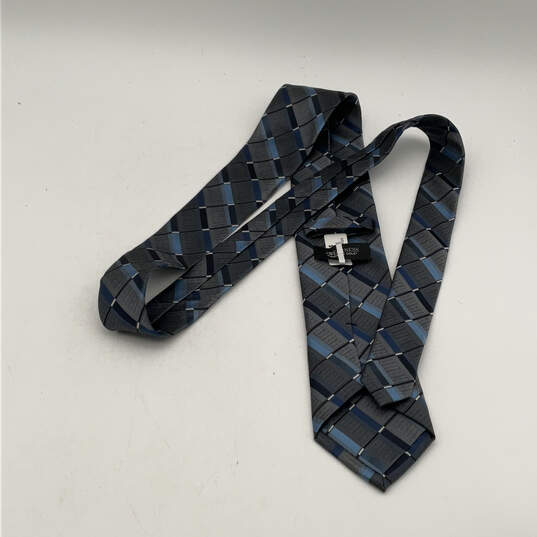 Mens Blue Gray Silk Adjustable Classic Pointed Designer Neck Tie One Size image number 2