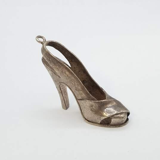 Sterling Silver Figural Peek-A-Boo Toe High Heel Shoe Pendant 18.4g image number 1