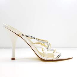Nina White Leather Rhinestone Sandal Pump Heels Shoes Size 9.5 M
