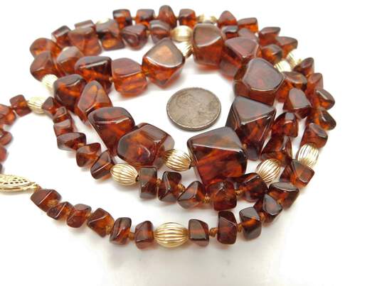 Vintage 14K Yellow Gold Graduated Cognac Amber Bead Necklace 42.5g image number 7