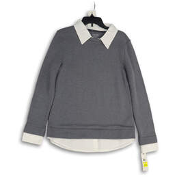 NWT Womens Gray White Collared Long Sleeve Pullover Sweater Size M