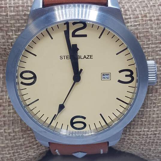 Steel Blaze 46mm Case Men's Pilot Stainless Steel Quartz Watch image number 1