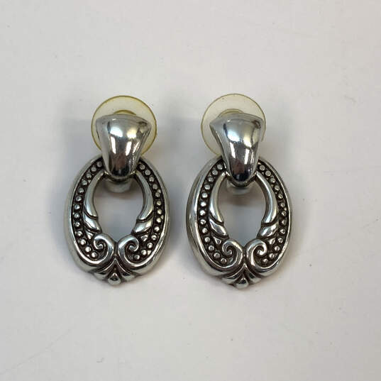 Designer Brighton Silver-Tone Engraved Swirl Door Knocker Drop Earrings image number 3