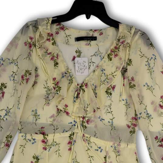 NWT Womens Beige Floral Drawstring Waist Long Sleeve Mini Dress Size S image number 3