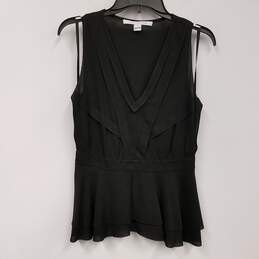 Womens Black Silk V-Neck Sleeveless Side Zip Blouse Top Size Small