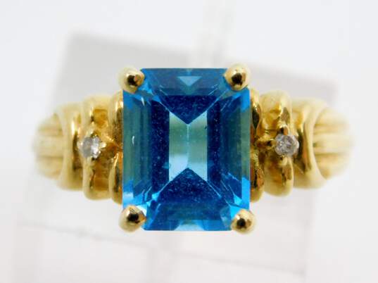 14k Yellow Gold Blue Topaz & Diamond Accent Ring 3.9g image number 1