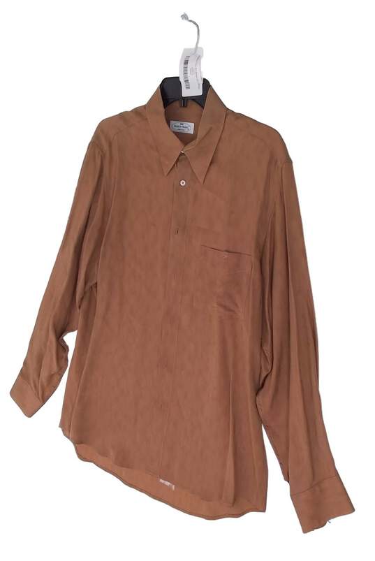 Men Brown Long Sleeve Spread Collar Solid Button Up Shirt Size Large image number 3
