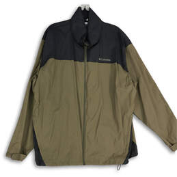 Mens Beige Black Mock Neck Long Sleeve Full-Zip Rain Jacket Size 2XL