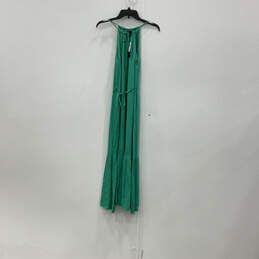NWT Womens Green Sleeveless Halter Neck Tie Waist Maxi Dress Size Small