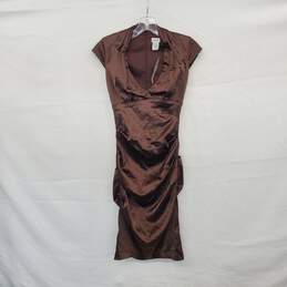 Cache Brown Satin Cap Sleeve Dress WM Size 2 NWT