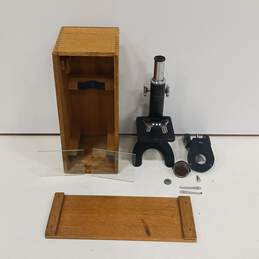 Vintage Microscope In Wooden Box