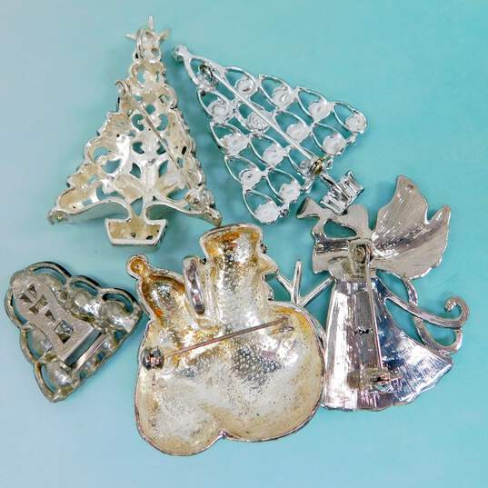 VNTG Silver Tone Rhinestone & Enamel Christmas Holiday Jewelry image number 2