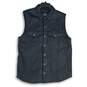 Harley Davidson Mens Black Leather Collared Flap Pocket Sleeveless Vest Size L image number 1