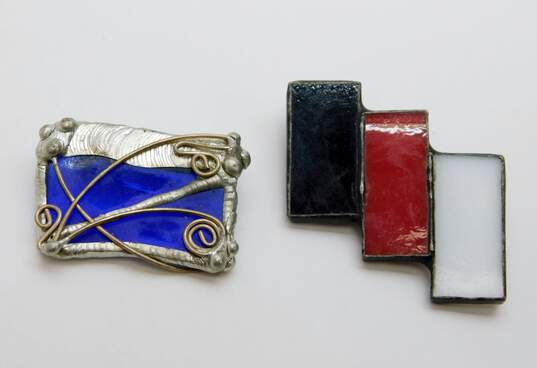 Artisan Mixed Metals & Glass Contemporary Brooches image number 1