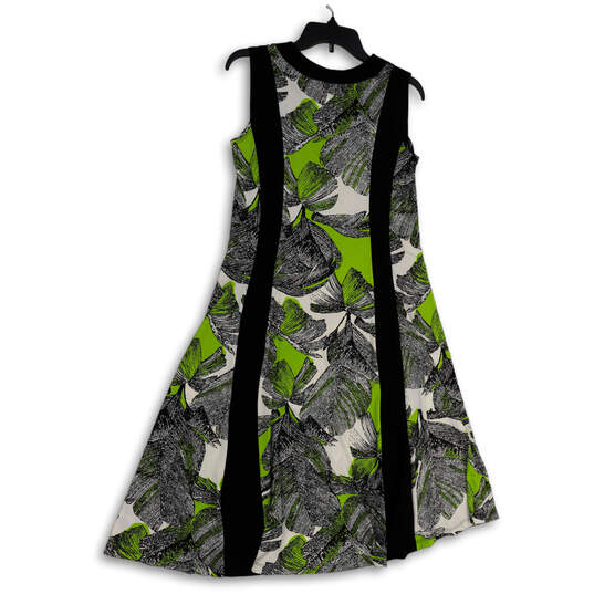 NWT Womens Black Green Floral Sleeveless V-Neck Pullover A-Line Dress Sz S image number 4
