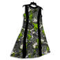 NWT Womens Black Green Floral Sleeveless V-Neck Pullover A-Line Dress Sz S image number 4