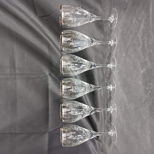 6 Piece Set of Metal Rimmed White Wine Glasses image number 1