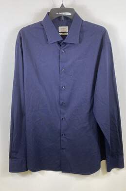 Armani Collezioni Men Navy Blue Striped Button Up Shirt XXL