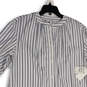 NWT Womens White Blue Striped Puff Sleeve Button Front Shirt Dress Size S image number 3