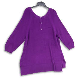 NWT Womens Purple Knitted Henley Neck Side Slit Tunic Sweater Sz 18/20