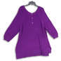 NWT Womens Purple Knitted Henley Neck Side Slit Tunic Sweater Sz 18/20 image number 1