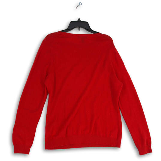 NWT Womens Red Knitted Crew Neck Long Sleeve Pullover Sweater Size XL image number 2