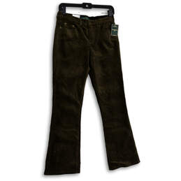 NWT Womens Green Pockets Slimming Fit Bootcut Leg Corduroy Pants Size 2P