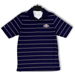 Mens Blue Stripe Spread Collar Short Sleeve Polo Shirt Size Medium