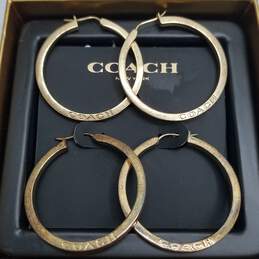 COACH Authentic Gold Tone Enamel 1.5in Hoop Earring Bundle 2pcs W/C.O.A & Box 18.7g alternative image