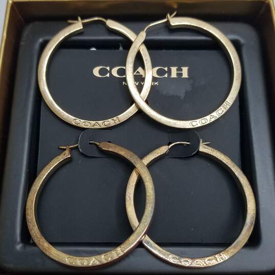 COACH Authentic Gold Tone Enamel 1.5in Hoop Earring Bundle 2pcs W/C.O.A & Box 18.7g image number 2