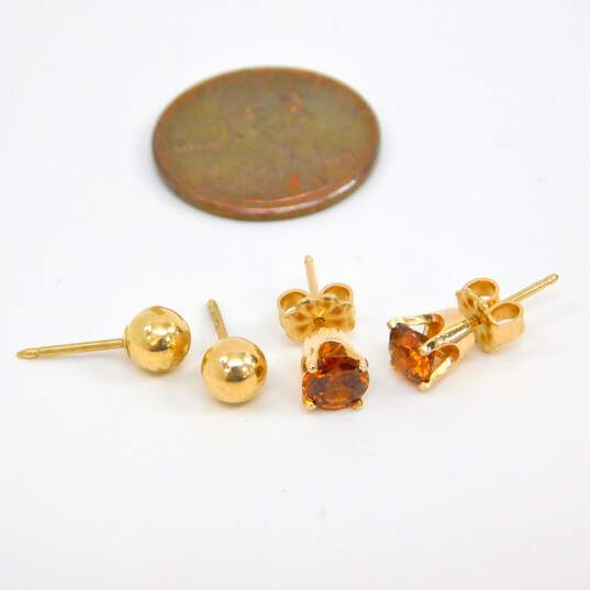 Elegant 14K Yellow Gold Citrine & Ball Stud Earrings 1.7g image number 6
