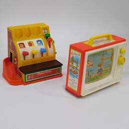 VNTG Fisher-Price Giant Screen Music Box TV and Cash Register Plastic Toys (2)