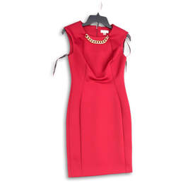 Womens Burgundy Chain Neck Sleeveless Back Zip Sheath Dress Size 2