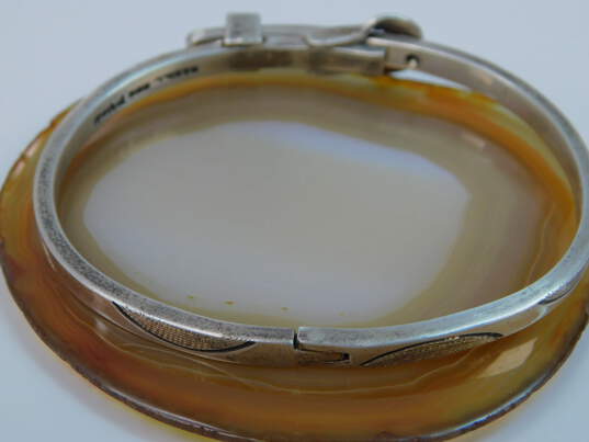 Taxco Mexico 925 Modernist Stamped & Etched Belt Buckle Hinged Bangle Bracelet 24.8g image number 4