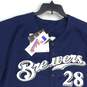 NWT Majestic Mens Navy Blue Gold Milwaukee #28 Genuine Major League Jersey 52 image number 3