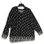 Womens Black White Printed Long Sleeve Hooded Tunic Blouse Top Size 2X image number 1