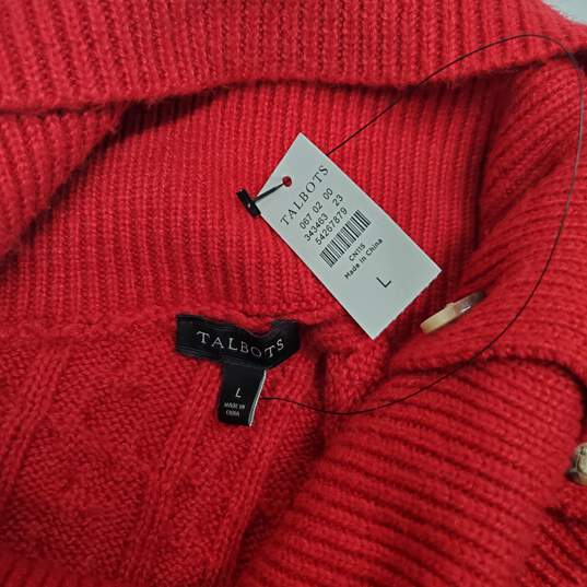 Talbots Red Cable Knit Poncho Sweater NWT Women's Size L image number 3