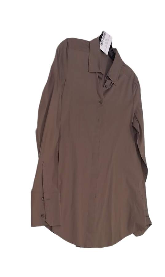 Womens Tan Collared Long Sleeve Formal Dress Shirt Size Medium image number 3