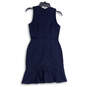NWT Womens Blue Textured Sleeveless Round Neck Back Zip Sheath Dress Size 0 image number 2
