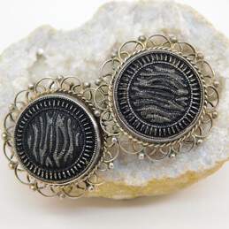 Vintage Taxco Mexico 925 Modernist Ripple Textured Coiled & Scalloped Circle Screw Back Earrings 11.3g