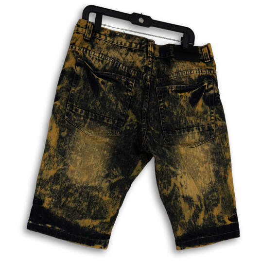 NWT Mens Yellow Black Denim Medium Wash Distressed Bermuda Shorts Size 36 image number 2
