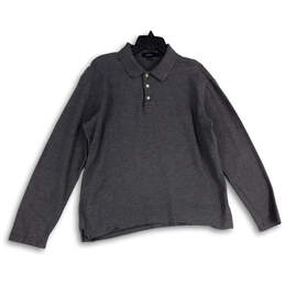 Mens Gray Heather Long Sleeve Spread Collar Stretch Polo Shirt Size Large